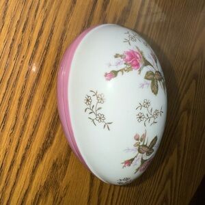 Vintage Porcelain Floral Decorative Egg with Pink Accents